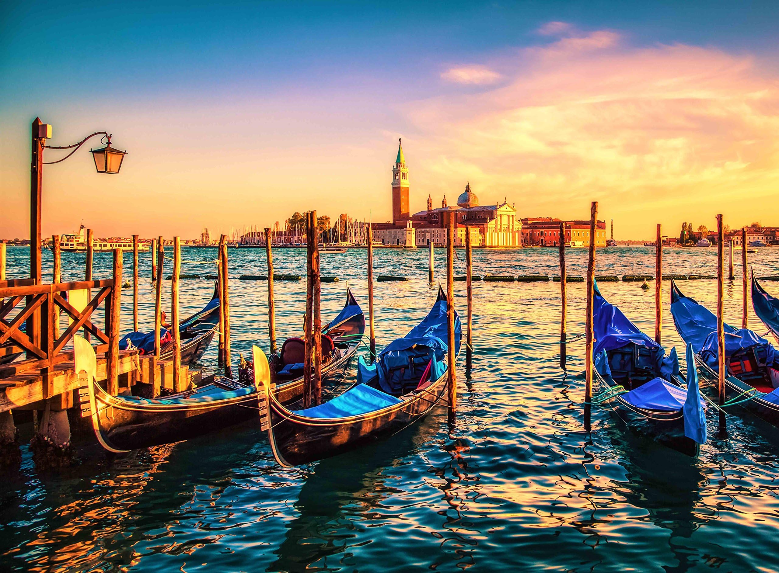Wooden Jigsaw Puzzle Gondolas San Giorgio Maggiore Church at Dusk Venice Italy 500-Pieces