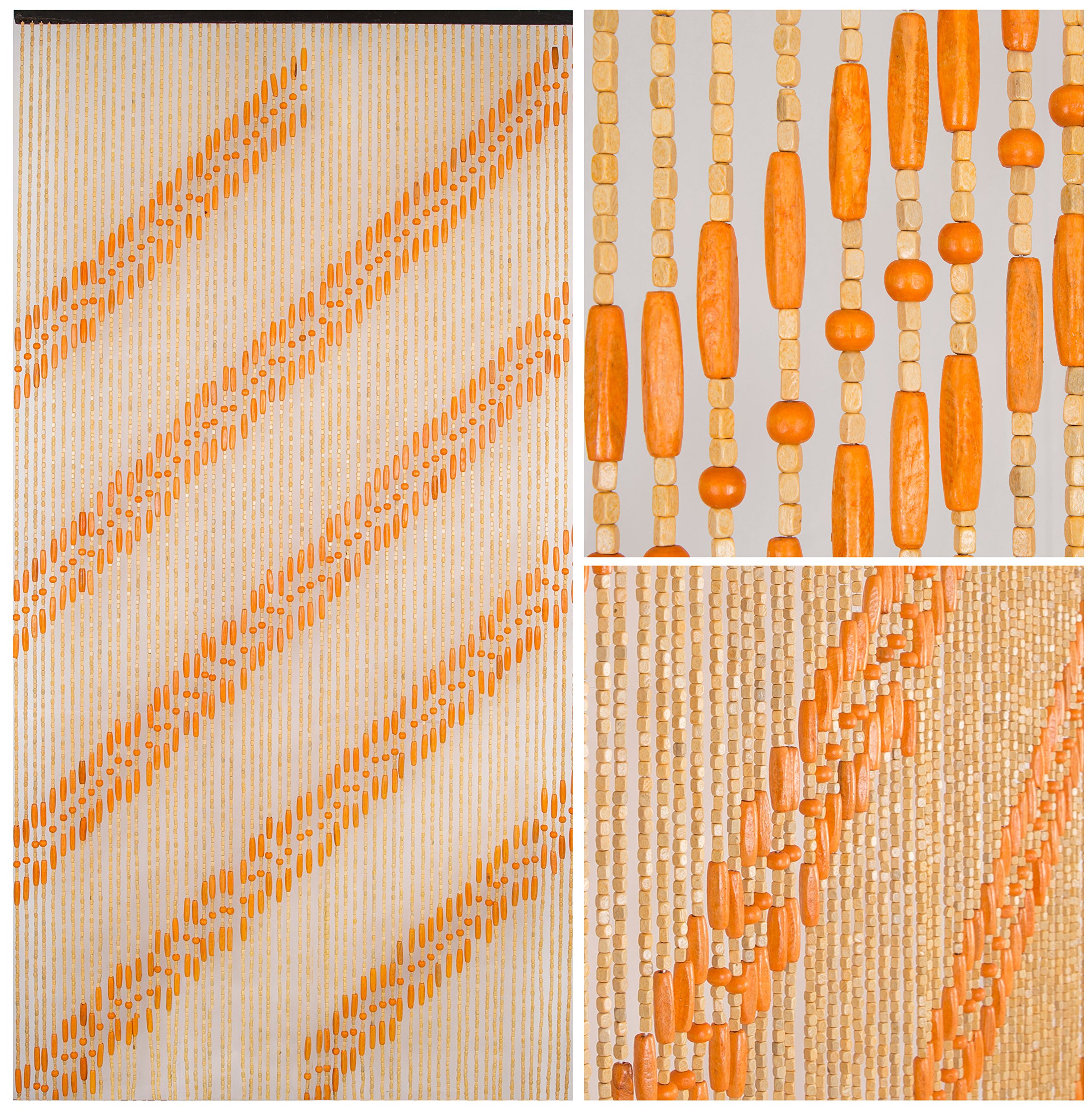 BeadedString Natural Wood Beaded Curtain-60 Strands-77 High-Boho Door Beads-Bohemian Doorway Curtain-35.5" W x 77" H-River Og