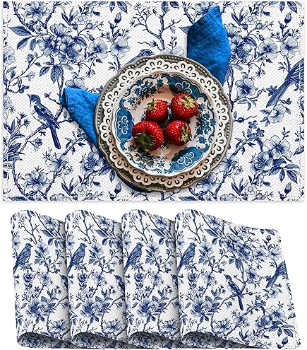 Amazon.com: Yinrune Navy Blue Toile Rench Country Placemats Set of