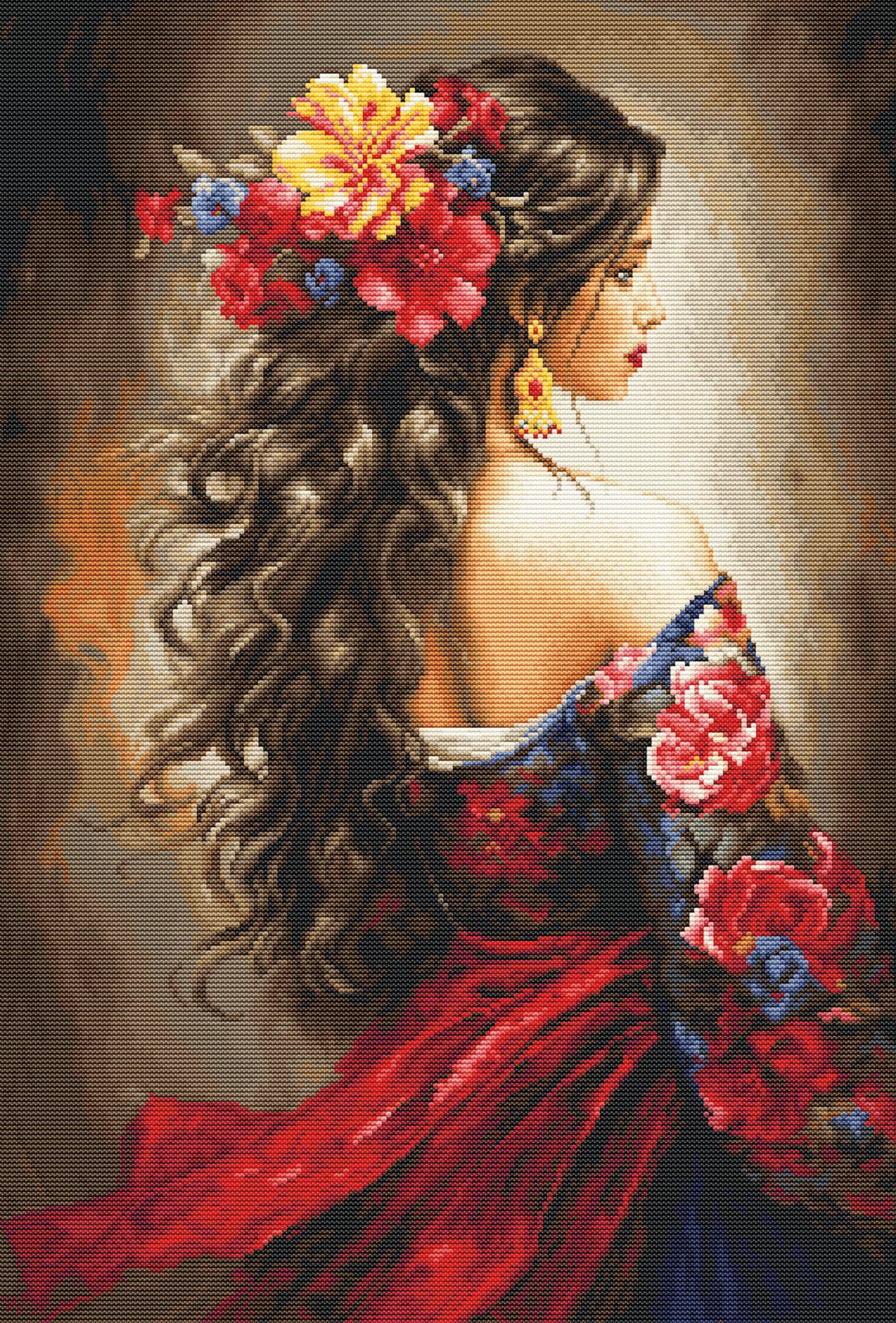 Luca-S Petit Point Kit Gold - The Spanish Girl, G702, Counted Cross Stitch Kit for Adults, Needlecraft and Embroidery Kit