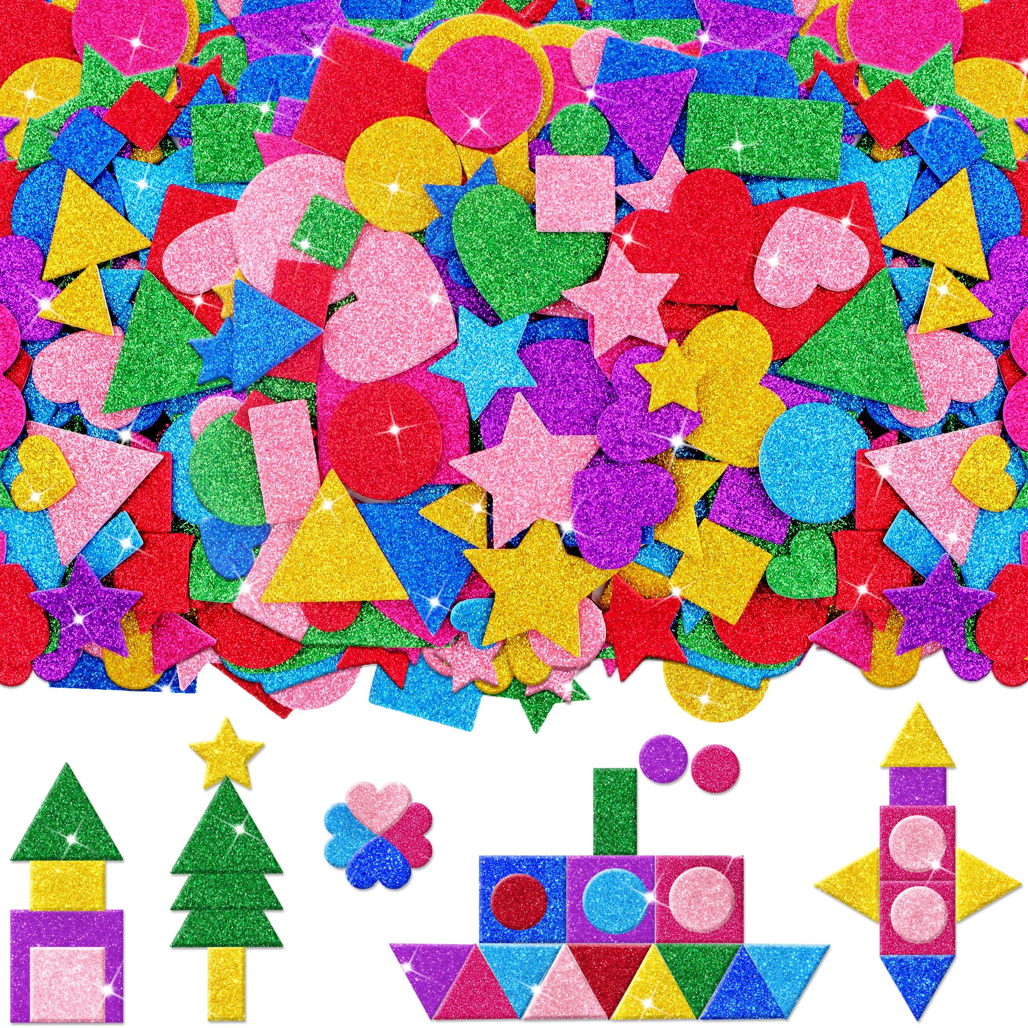 Photo 1 of 1000 Pcs Foam Stickers Glitter Shape Stickers Colorful Heart Stars Circle Sticker Self Adhesive Geometric Sticker for Kids Crafts Supplies Preschool DIY Art Project Scrapbooking Home Decor(Geometric)
