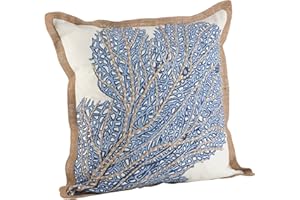 SARO LIFESTYLE 5432.NB20S Sea Fan Coral Print Down Filled Throw Pillow, Navy Blue, 20"