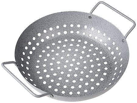 Rustler Grillschale rund aus Eisenstahl mit Antihaftbeschichtung | Grillpfanne in Steinoptik | Grillkorb für Gemüse Fisch ode