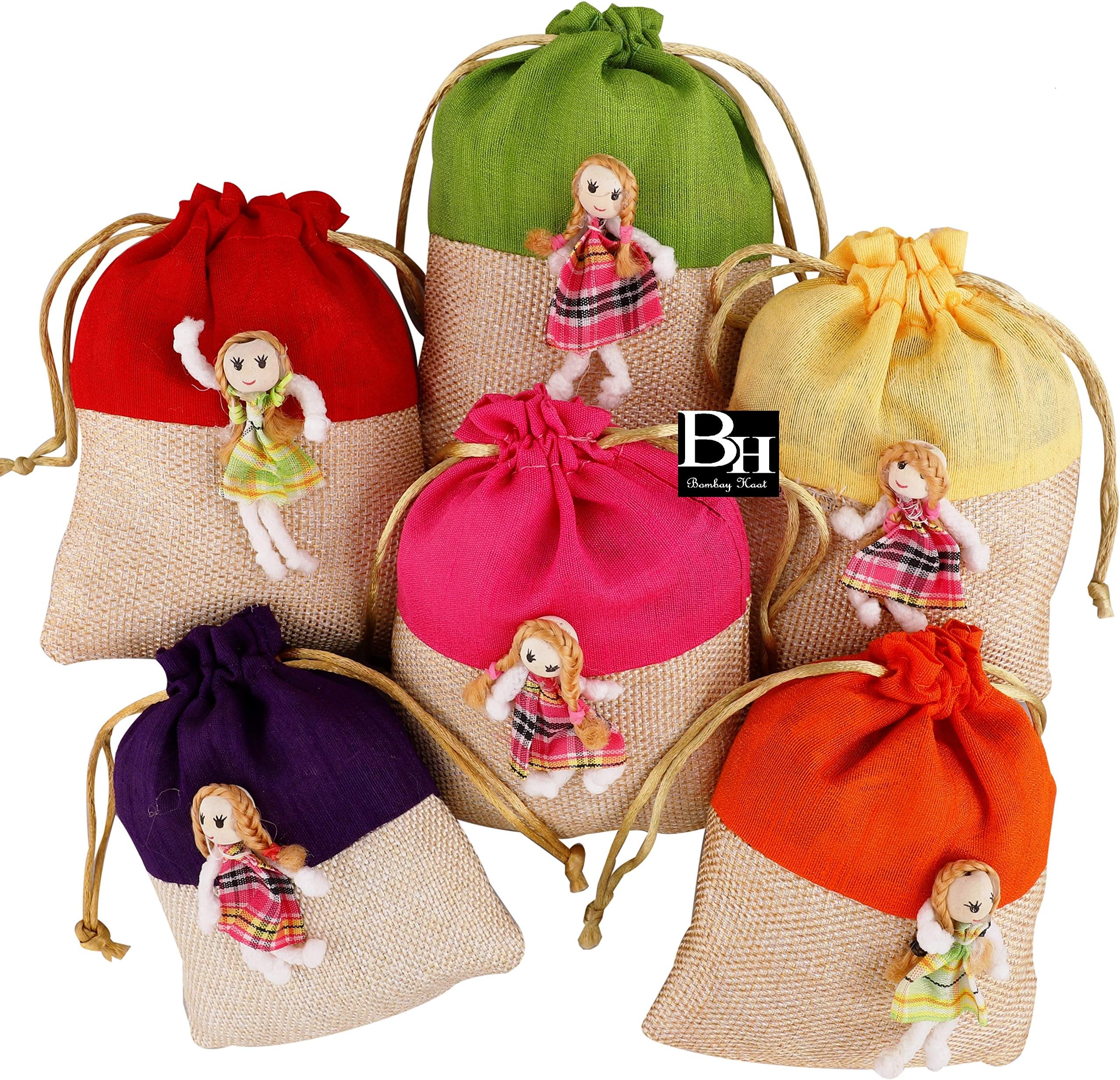 Bombay Haat Set of 6 Potli Bags/Pouches/Gift Bags/Traditional party/favor bags, Wedding Return Gift for Mehnadi, Gifting,Parties, Birthday Giveaways