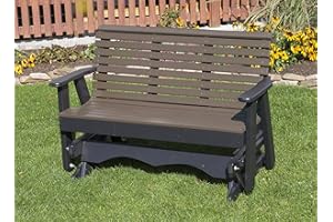 Ecommersify Inc 4FT-Weathered Wood-Poly Lumber ROLL Back Porch Glider Heavy Duty Everlasting PolyTuf HDPE - Made in USA - Amish Crafted
