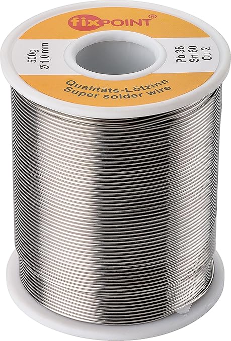 title=Fixpoint 51067 Rotolo Stagno per Saldatura, 500 Grammi, Argento, Diametro 1,00