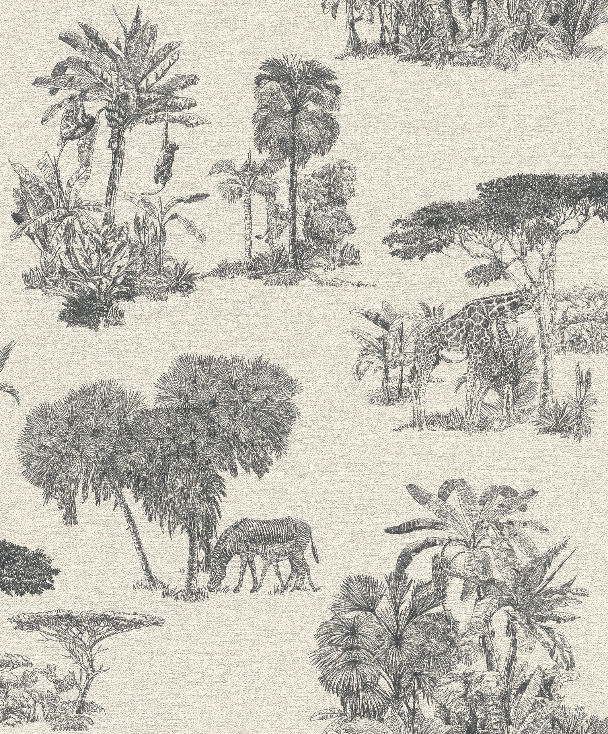 Rasch Lirico 555028 Non-Woven Wallpaper with Safari Motifs in Black 10.05 m x 0.53 m