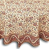 India Arts Hand Block Print Tablecloth Round 72 inch, 100% Cotton Blue Red Floral Table Cloth for Kitchen Dining Linen, Weddings, Holiday Party, Restaurant, Summer/Fall/Winter Home Decor