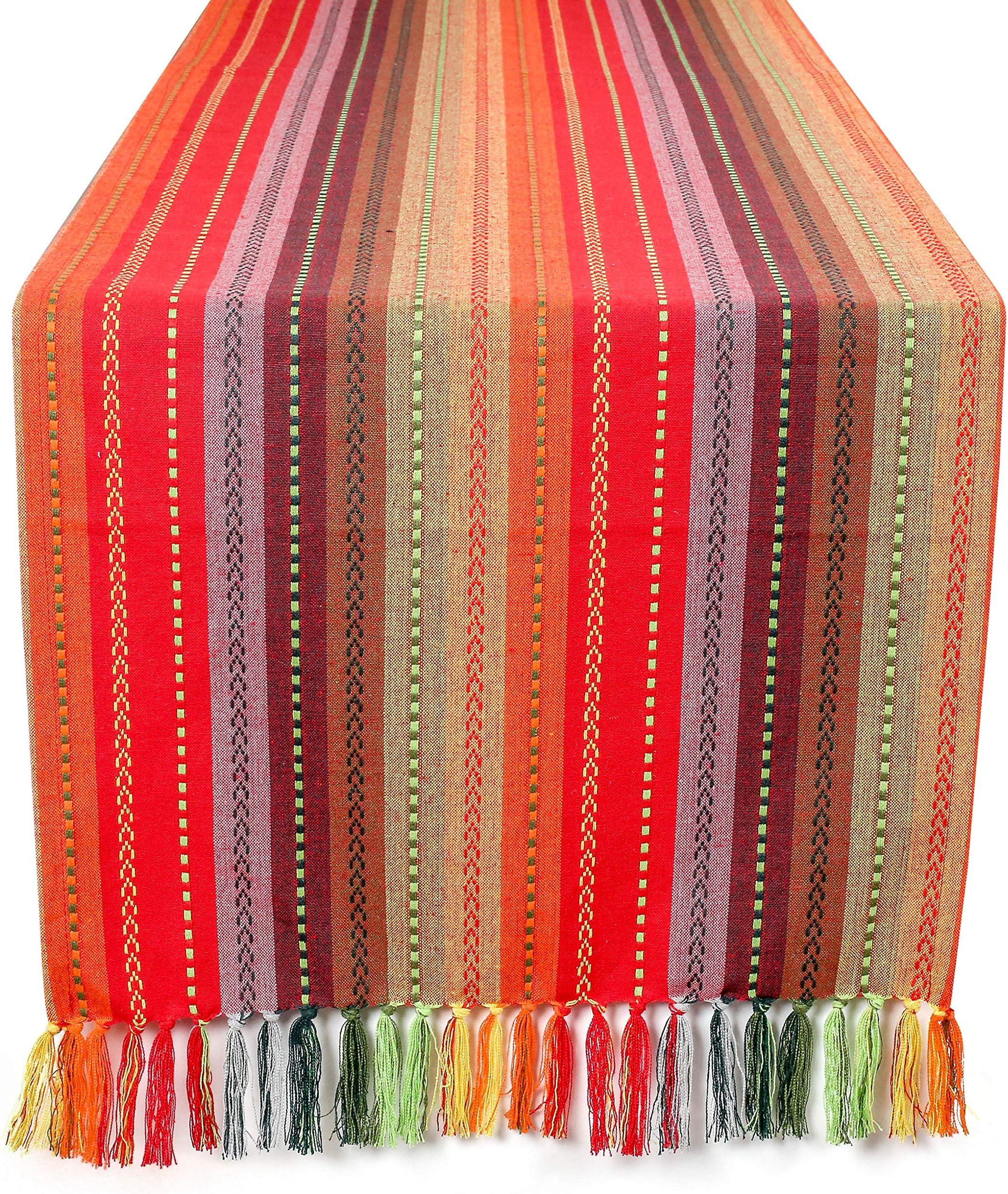 Angels Threads Cotton Farmhouse Table Runner 90 Inch, Multi Salsa Stripe Table Runner, Size - 16"x90", Red Multi, Wedding Table Runners with Fringes, Rustic Bridal Shower Décor Dining Table Runners