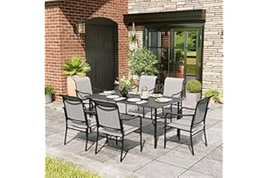 MIXPATIO 7 Pieces Patio Dining Set, Patio Dining Set for 6, 67" Rectangular Outdoor Dining Table, 6 X Textilene Chairs, for Garden Lawn Porch Backyard Poolside，Grey