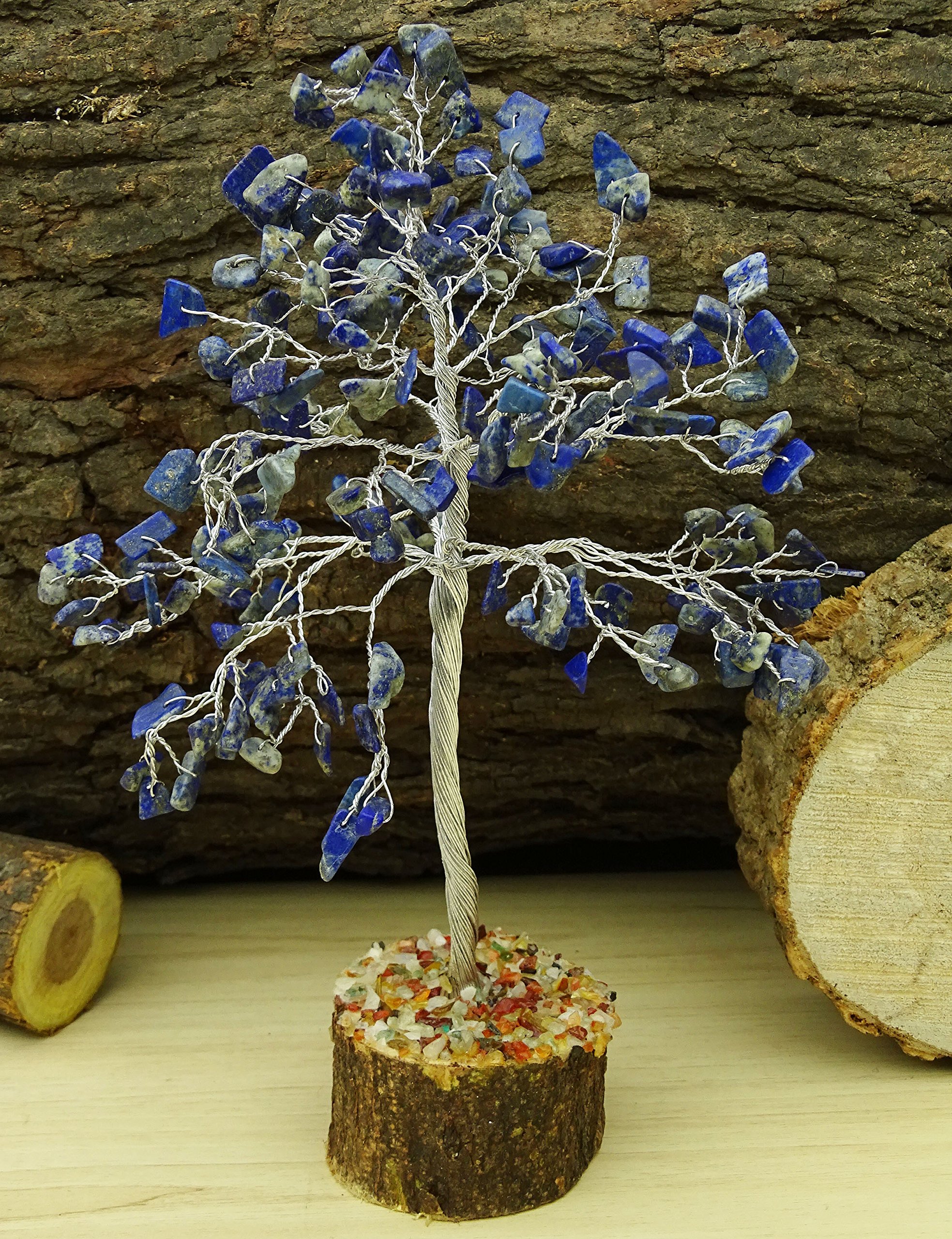 Reikiera Lapis Lazuli Gemstone Tree Feng Shui Reiki Healing Stone Spiritual Table Decor - Silver Wire