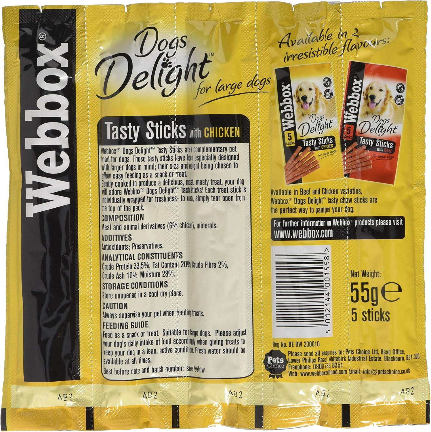 Webbox Dogs Delight Chicken Sticks, 55 g, Pack of 18, White, 55 g (Pack of 18) - Image 3