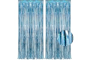 Blue Tinsel Curtain Party Backdrop - GREATRIL Foil Curtain Party Photo Streamers Backdrop for Frozen/Mermaid/Under Sea/Baby Party Decorations - Pack of 2