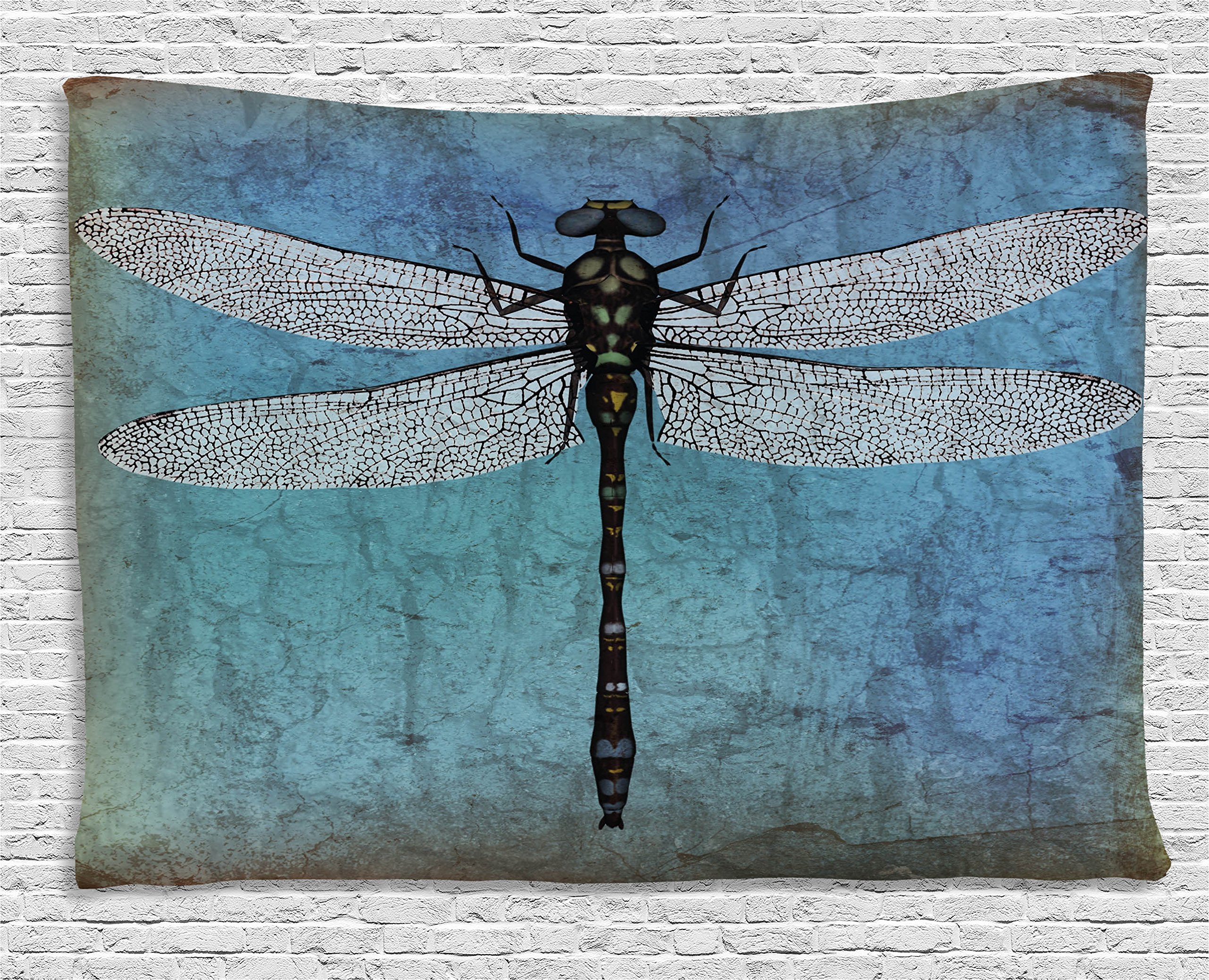 Ambesonne Dragonfly Tapestry, Grunge Vintage Old Backdrop and Dragonfly Bug Ombre Image, Wall Hanging for Bedroom Living Room Dorm, 60 W X 40 L inches, Dark Blue Turquoise and Black