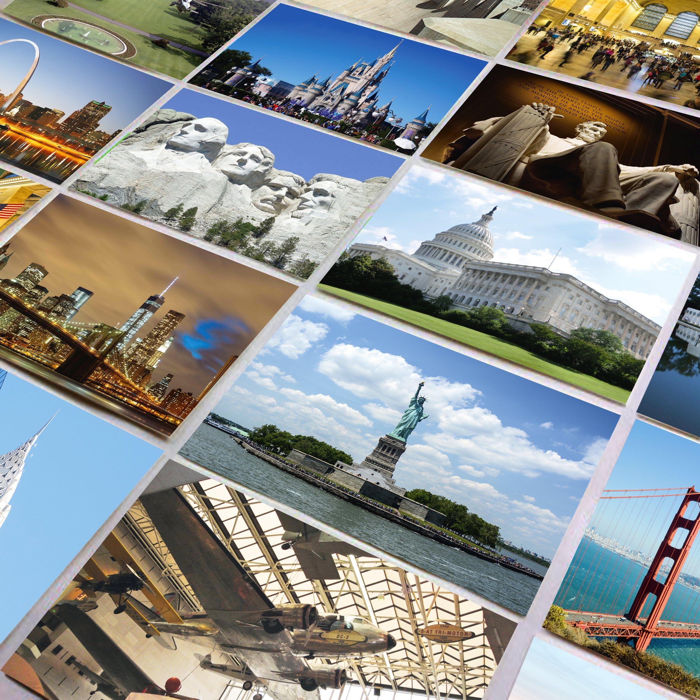 US National Monuments postcards pack - Set of 25 individual postcards featuring America’s most famous national monuments and man made landmarks
