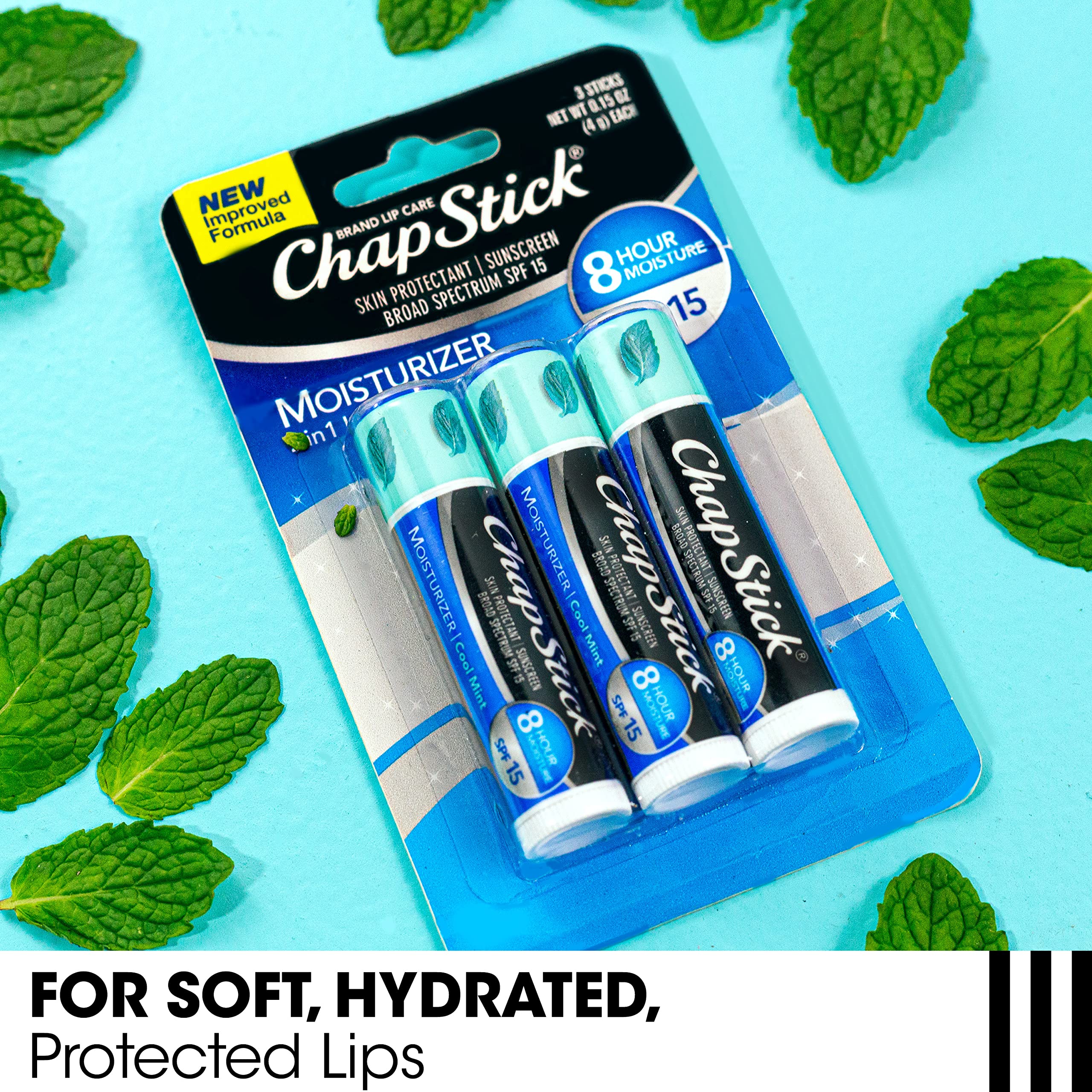 ChapStick Moisturizer 2-in-1 Lipcare SPF 15, Cool Mint, 3-Pack – Sunscreen Lip Balm with Aloe Vera and Vitamin E, 0.15 Ea