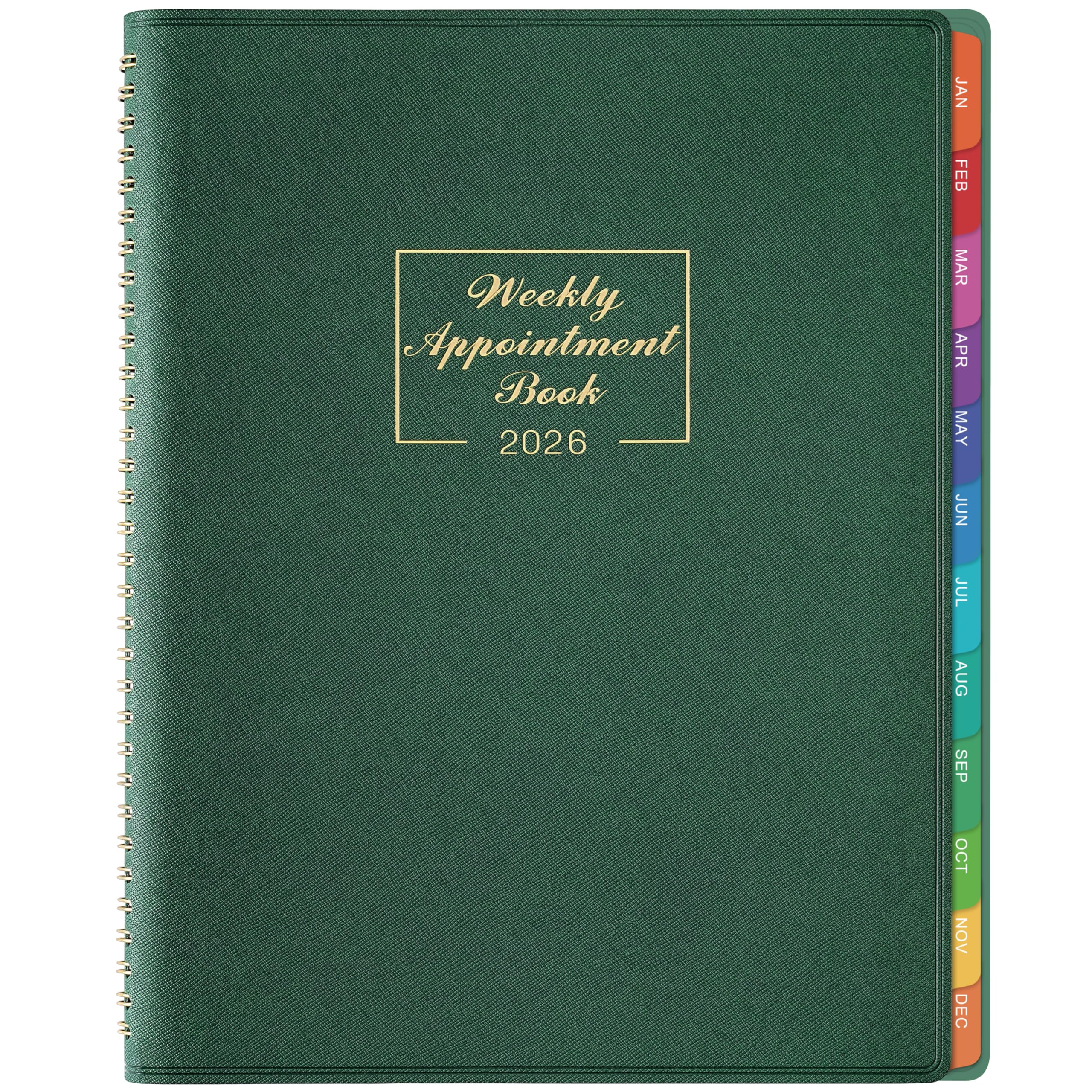 Photo 1 of 2026 Weekly Appointment Book - Daily Hourly Planner 2026, January 2026 - December 2026, 8.5" x 11", 15-Minute Interval, Flexible Soft Cover, Monthly Tabs, Green