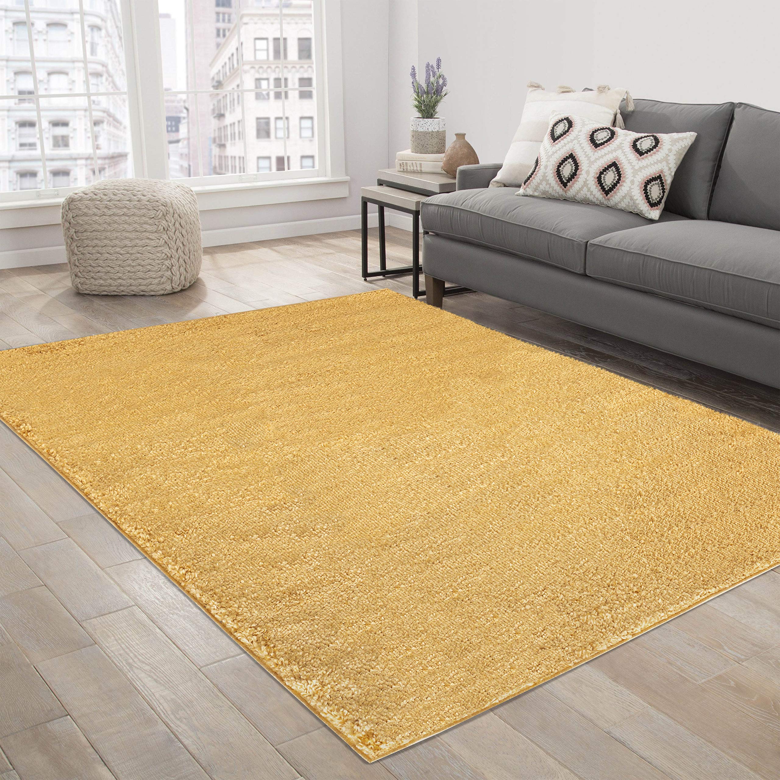Serdim Rugs Modern Soft Plain Living Room Polyester Shaggy Area Rugs, Gold, 60x220cm (2'x7'3")