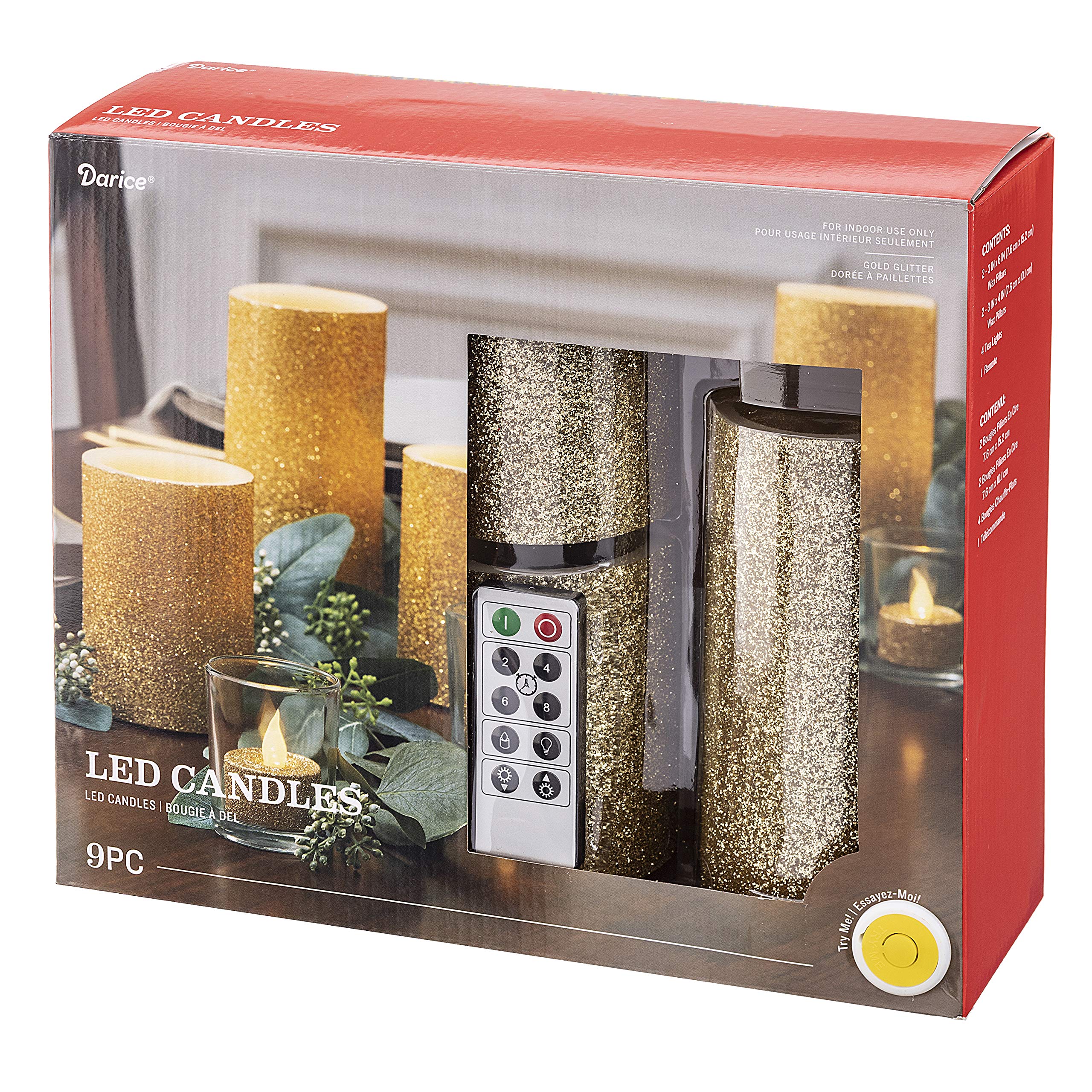 Remote Included 9 Pieces Darice Gold BatteryOperated LED Candle Set