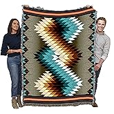 Pure Country Weavers Whirlwind Smoke Blanket - Southwest Native American Inspired - Gift Tapestry Throw Woven from Cotton - Made in The USA (72x54)