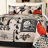 Cmfshape Halloween Bedspread,Black Quilt Set Queen Size,Pumpkin Ghost Festival Themed Bedding Set,Decorative Quilted 4 Piece Coverlet Set with 3 Pillow Shams(Black,Queen90 x90)