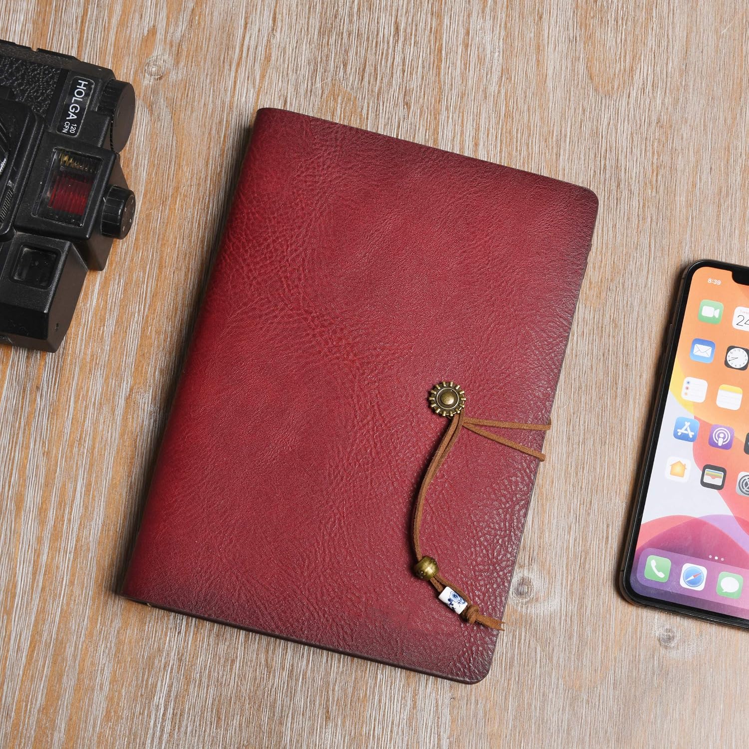 WONDERPOOL A5 Leather Diary Lined Paper Notebook & Pen - Image 3
