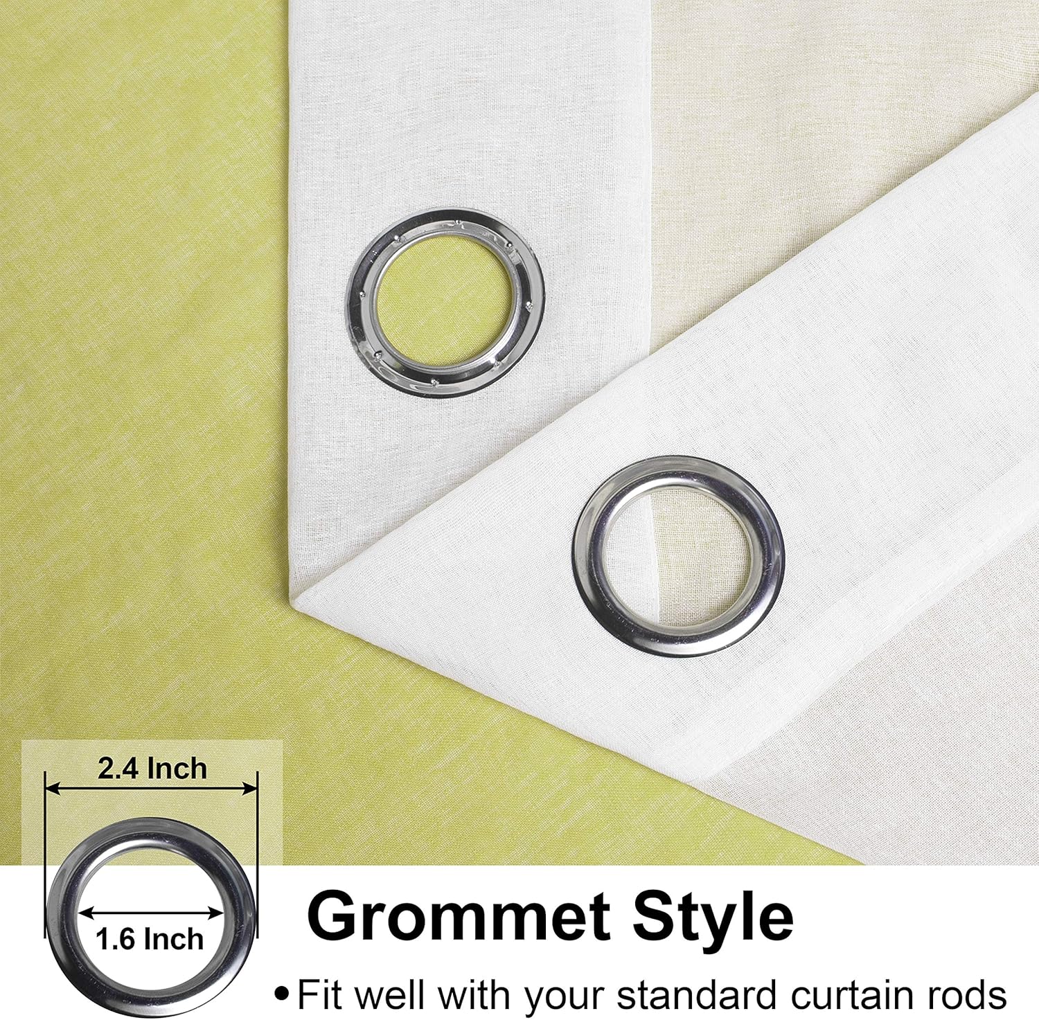 WONTEX Faux Linen 2 Tone Ombre Sheer Curtains for Living Room/ Bedroom, 52 x 84 Inch Long, Yellow and White – Light Filtering and Privacy Gradient Curtain, Grommet Semi Sheer Voile, Set of 2 Panels: Kitchen & Dining