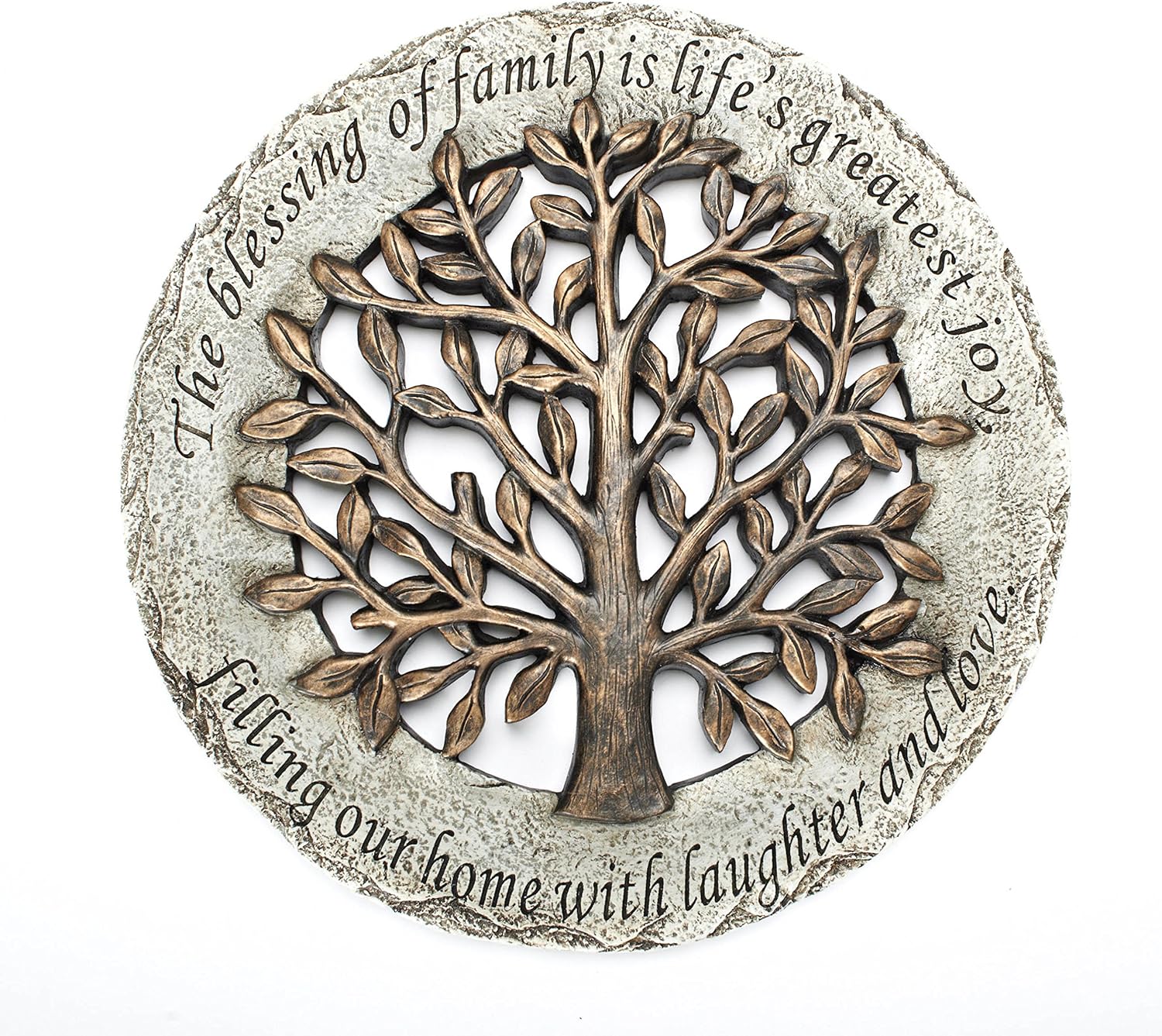 Roman Exclusive Terrace Garden Stone with a Tree and Verse, 12.2-Inch, 2-Tone Dolomite/Resin : Garden & Outdoor