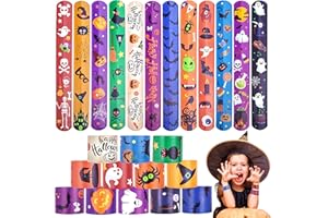 EUNVABIR 60Pcs Halloween Party Favors Slap Bracelets Bulk for kids, Halloween Toys with Bat Spider for Halloween Treats non Candy/Classroom Prizes/Exchanging Gifts/Party Supplies for Girls/Boys/Adults
