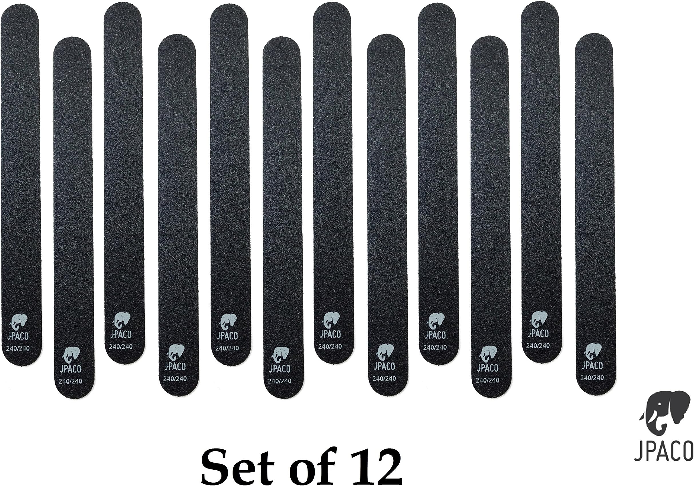 12 PCS Professional Black Nail Files - Grit Size 240/240
