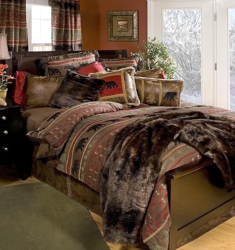 Rustic Western Southwestern Log Cabin Lodge Bear Country Comforter Bedding Set 5pc King R4l4002 5