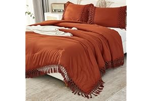 Andency Burnt Orange Comforter Set California King, 3 Pieces Boho Cal King Tassel Lightweight Soft Bedding Comforter Sets, Oversized Bed Set (104x96In Comforter & 2 Pillowcases)