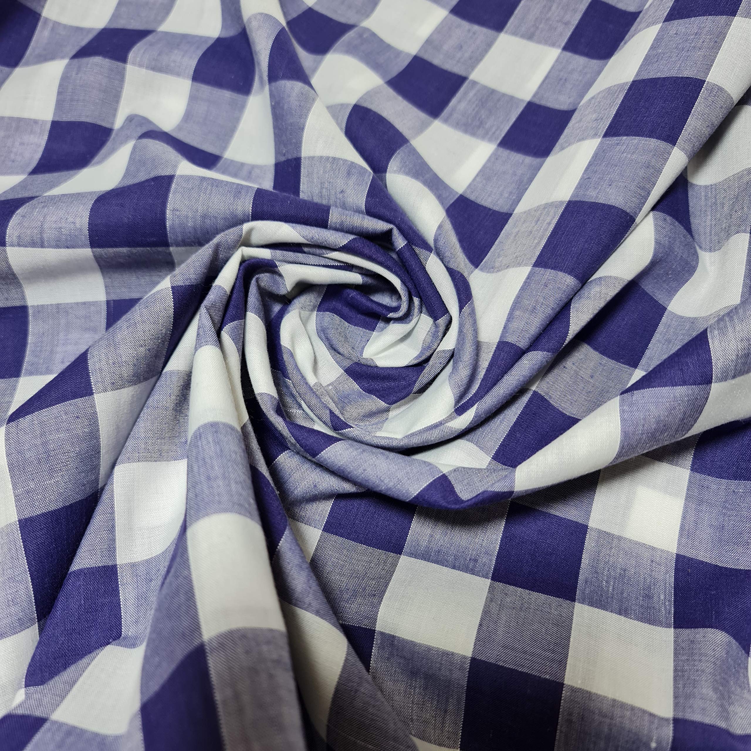 Polycotton Fabric 1" Gingham Check Material Dress Craft Uniform Checked 112cm (Purple, 5 Meter)