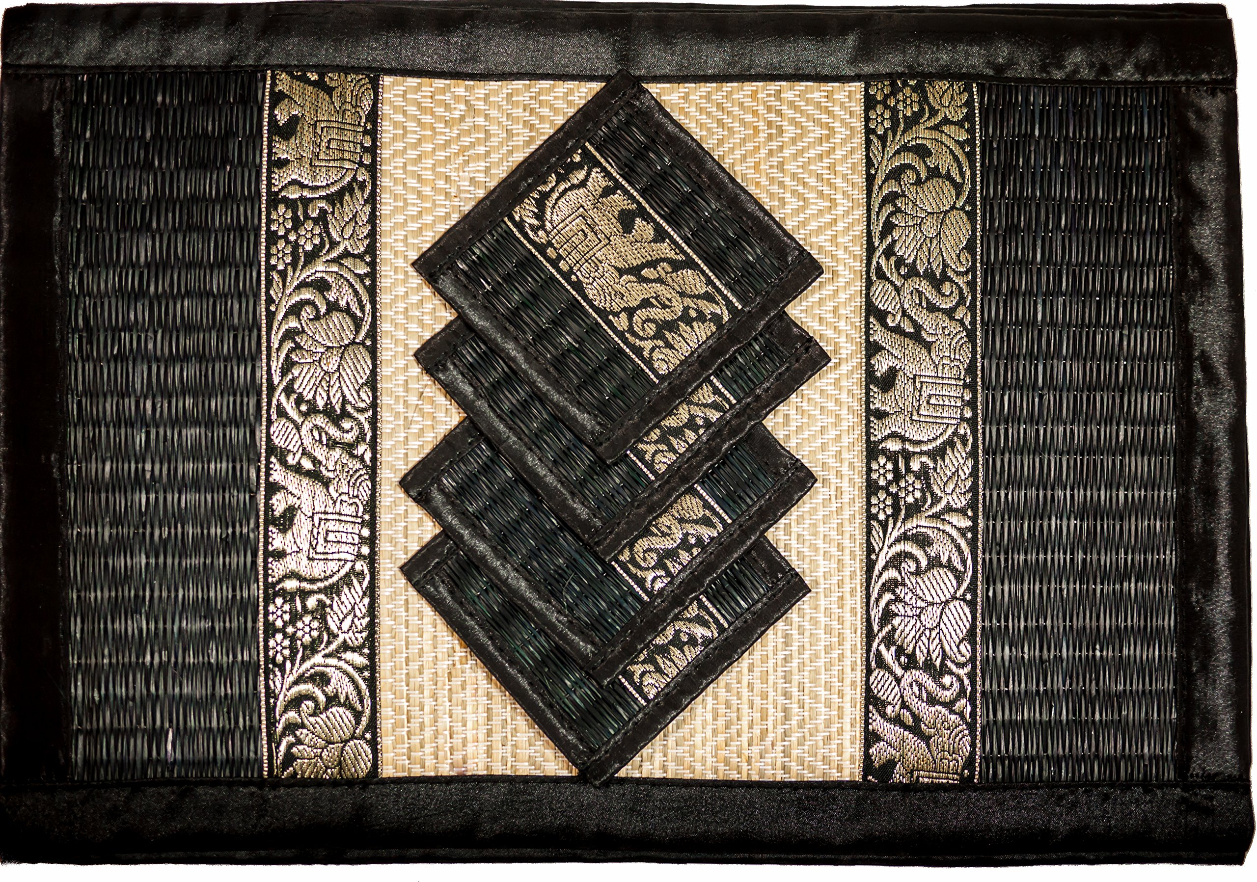 Cccollections Hand-Woven Table Placemats & Coasters Set for Everyday Dining | Thai Style Wicker Placemats Alternative to Plastic Heat Resistant - 4 Pcs