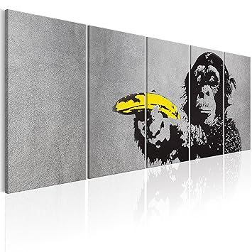 murando Akustikbild Banksy AFFE mit Banane 200x80 cm Bilder Hochleistungsschallabsorber Schallschutz Vlies Leinwand Akustikdä
