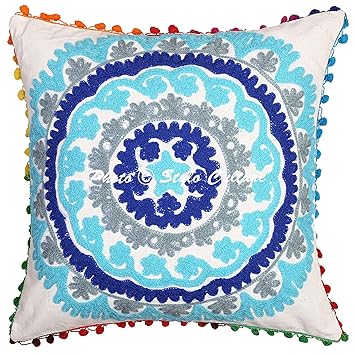 Amazon Com Stylo Culture Ethnic Embroidered Suzani Work Pom Pom