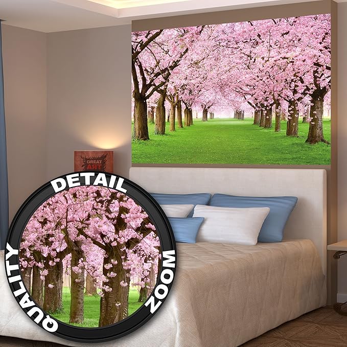 title=Albero di ciliegio FOTOMURALE- bosco con alberi di ciliegio- primavera rosa