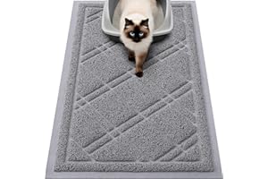 Smiry Cat Litter Box Mat 30x17, Non-Slip Water Resistant Litter Trapping Mat, Easy Clean Less Waste and Urine-Locking Cat Carpet for Indoor, Grey