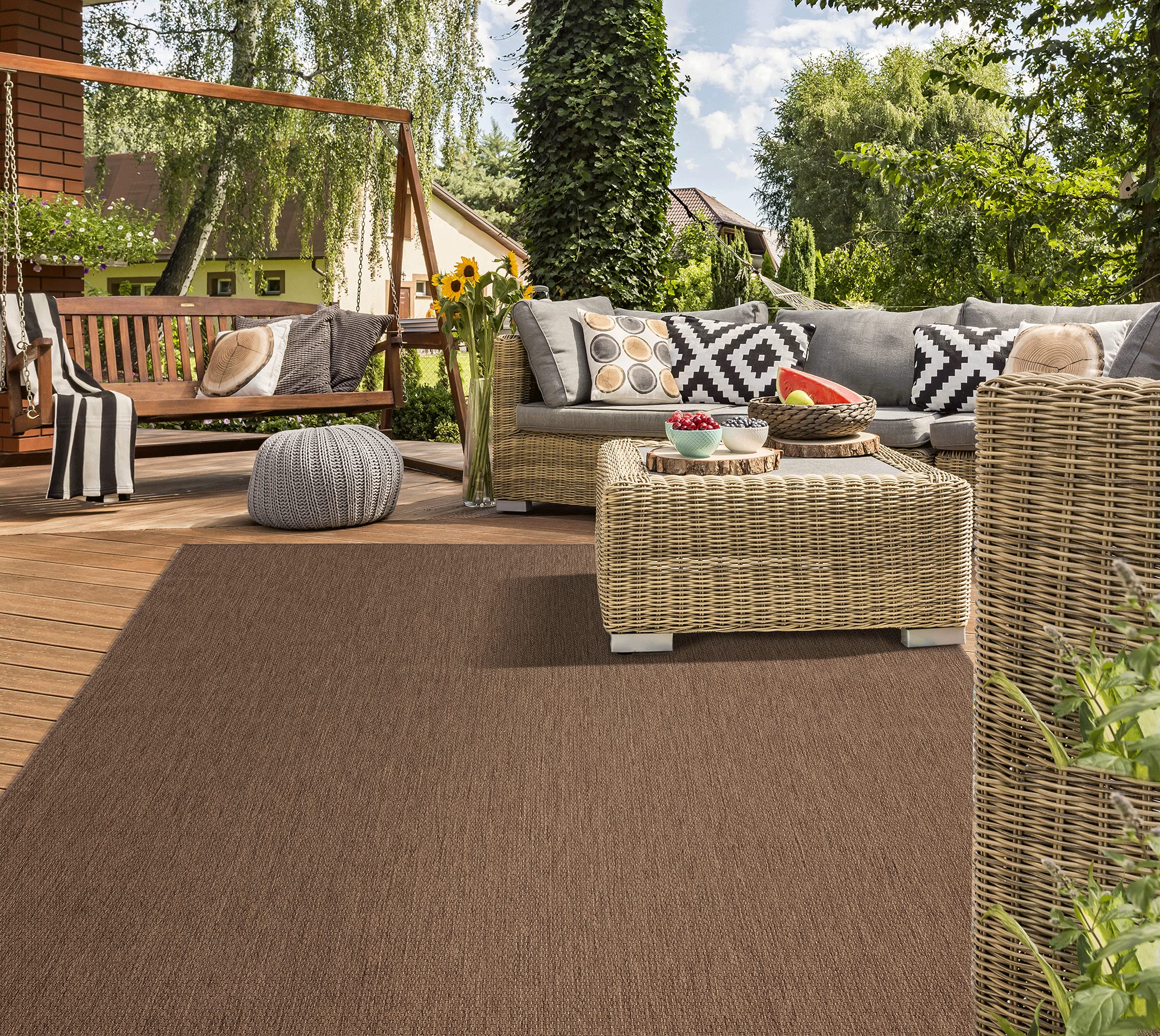 Mia's Teppiche "Lara" In- & Outdoor Rug, Flat Fabric, 60x110 cm, Brown
