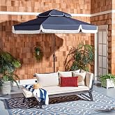 SAFAVIEH Outdoor Milan Crank Patio Umbrella, 9 ft Navy/White PAT8208A | Patio Umbrella, 9 ft Canopy, Aluminum, 8 Ribs, Assembly Required, Polyester, Patio Outdoor