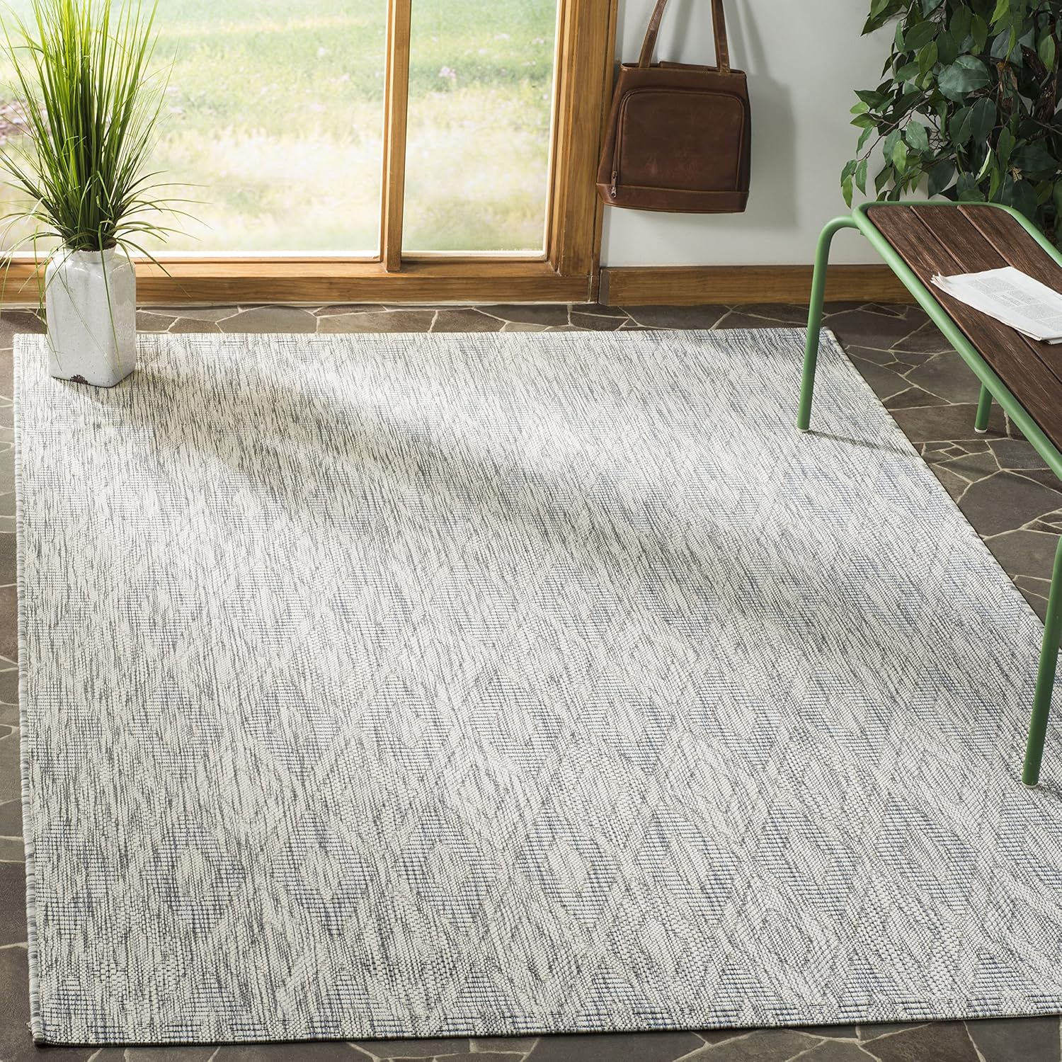 Safavieh Contemporary Indoor/Outdoor Woven Rectangle Area Rug, Courtyard Collection, CY8522, in Grey / Grey