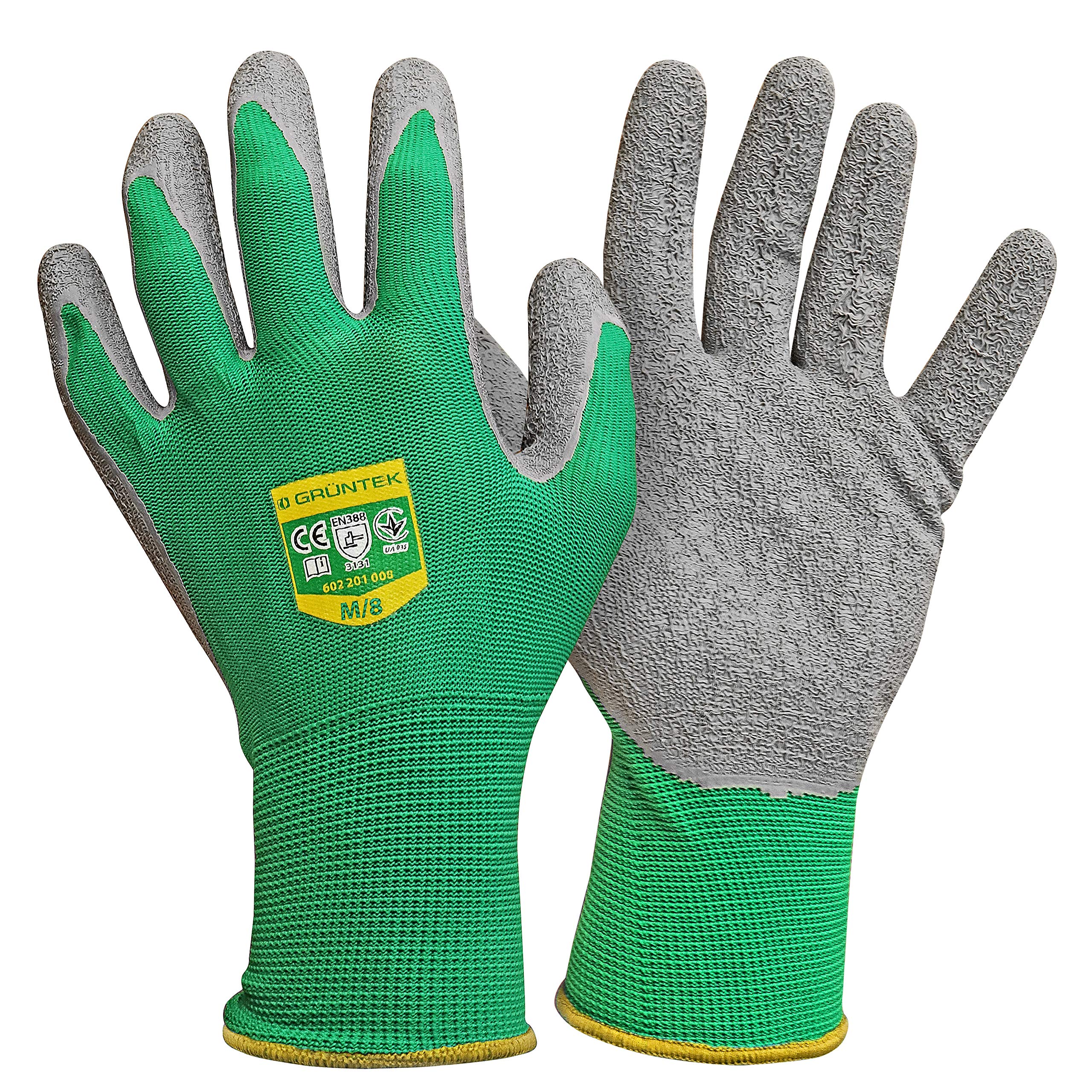 GRÜNTEK 5 PAIRS Gardening Gloves - Size M / 8 Gloves Latex coated, for private and commercial use