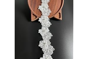 BUYSK 8CM Width 3D Flower Lace Trim Pearl Beads Floral Embroidered Lace Trim Fabric Floral Appliques Lace Ribbon for Handmade DIY Sewing Craft Supplies Decoration - 2 Yards (Meadow)