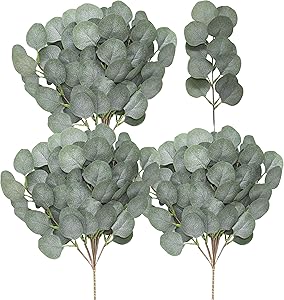 SUUKI Fake Eucalyptus Leaves Stems Artificial Greenery Branches 10Pcs Silver Dollar Dried Plants Silk Flowers Garland Bulk for Home Farmhouse Indoor Wedding Party Holiday Vase Decor (Grey Green)