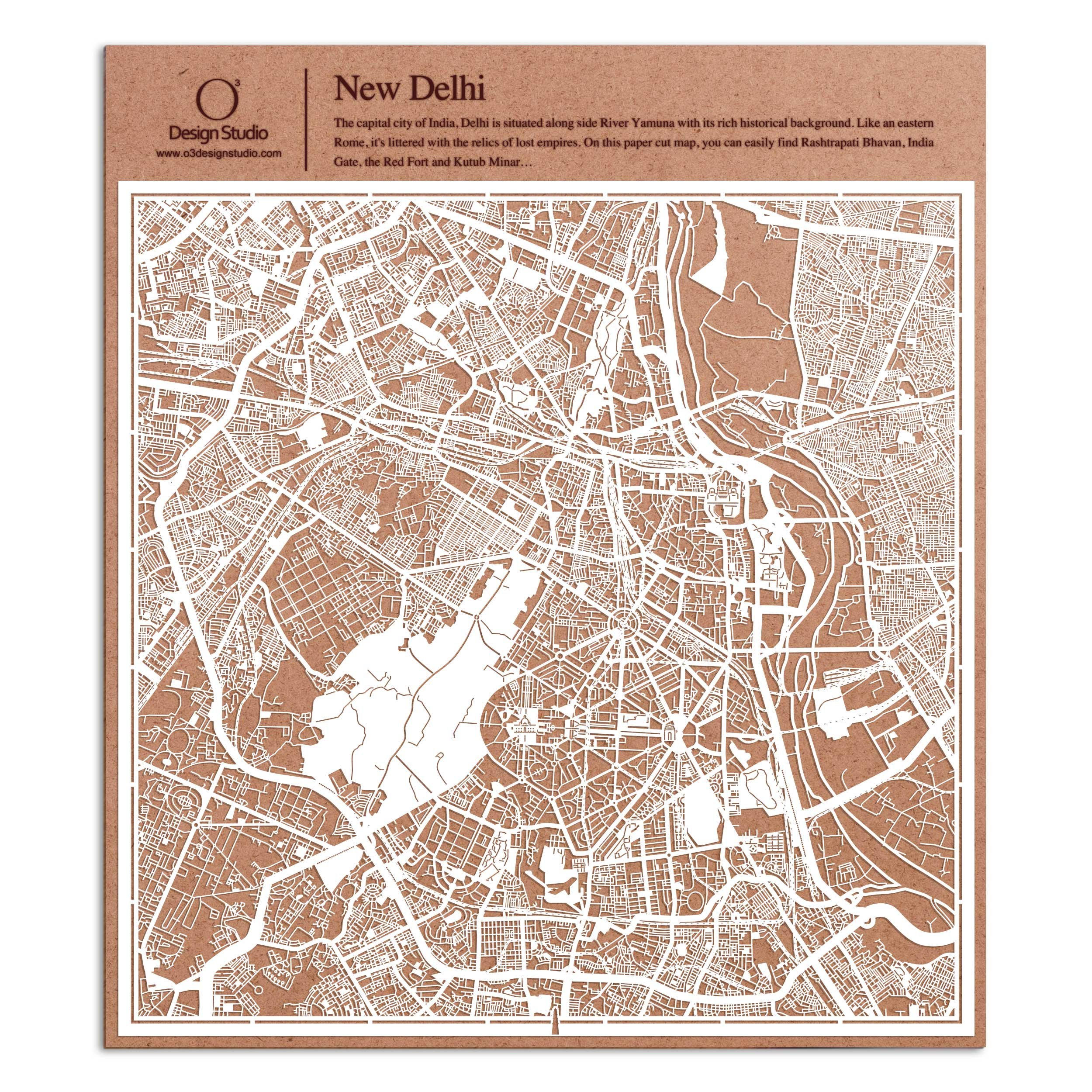 New Delhi Paper Cut Map White 30x30 cm Paper Art — image 1
