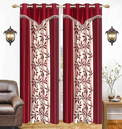 Saawaan Designer Polyester Kolaveri Door Curtain, 4 x 7ft(Maroon, VS7KD262) - Set of 2