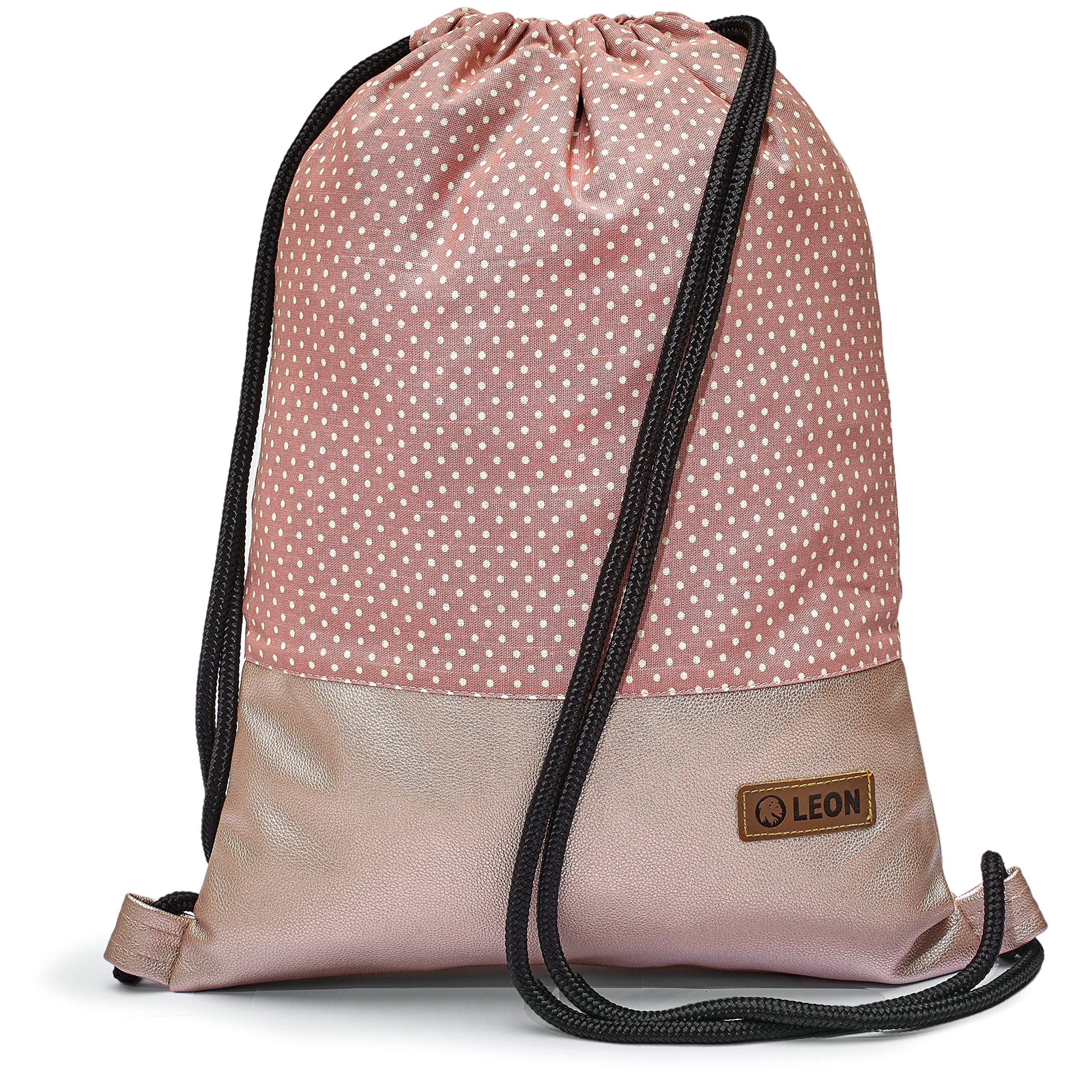 By Bers LEON Gym Bag with Inner Pockets Zip Backpack Pouch Bag Women Men Gym Bag, Dots_pink_rosapu, 45x35x2cm, Gym bag, backpack, gym bag, bag
