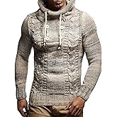 Leif Nelson Men's Knitted Sweater - Slim Pullover Sweaters for Men with Hoodie