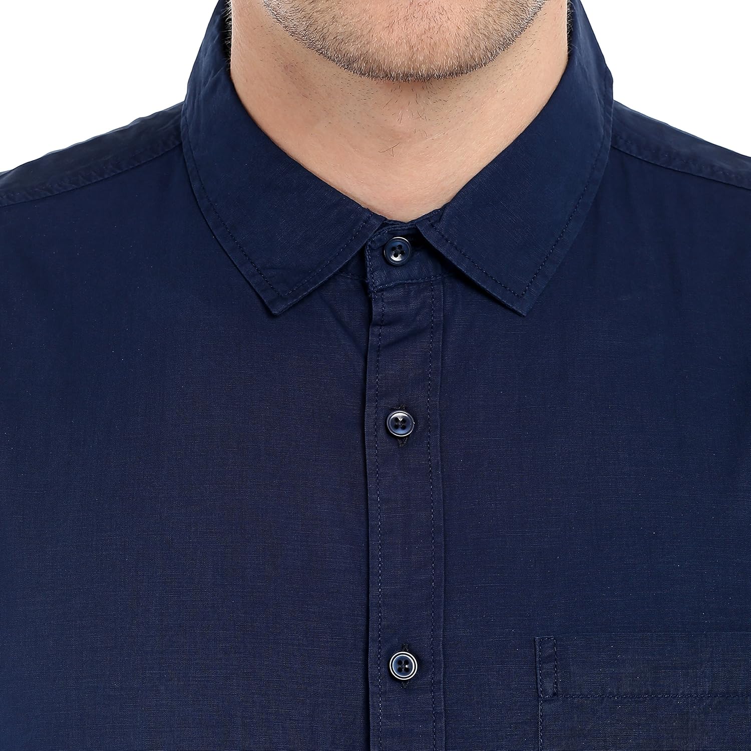 dennis lingo men's cotton navyblue solid casual shirt