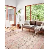 Loloi Layla Pink / Lagoon 7'-6" x 9'-6" Area Rug | LAY-17 Printed Approx. 8x10 Living room Dining room Bedroom, Traditional, Timeless, Classic, Sophisticated, Patina, Area Rug
